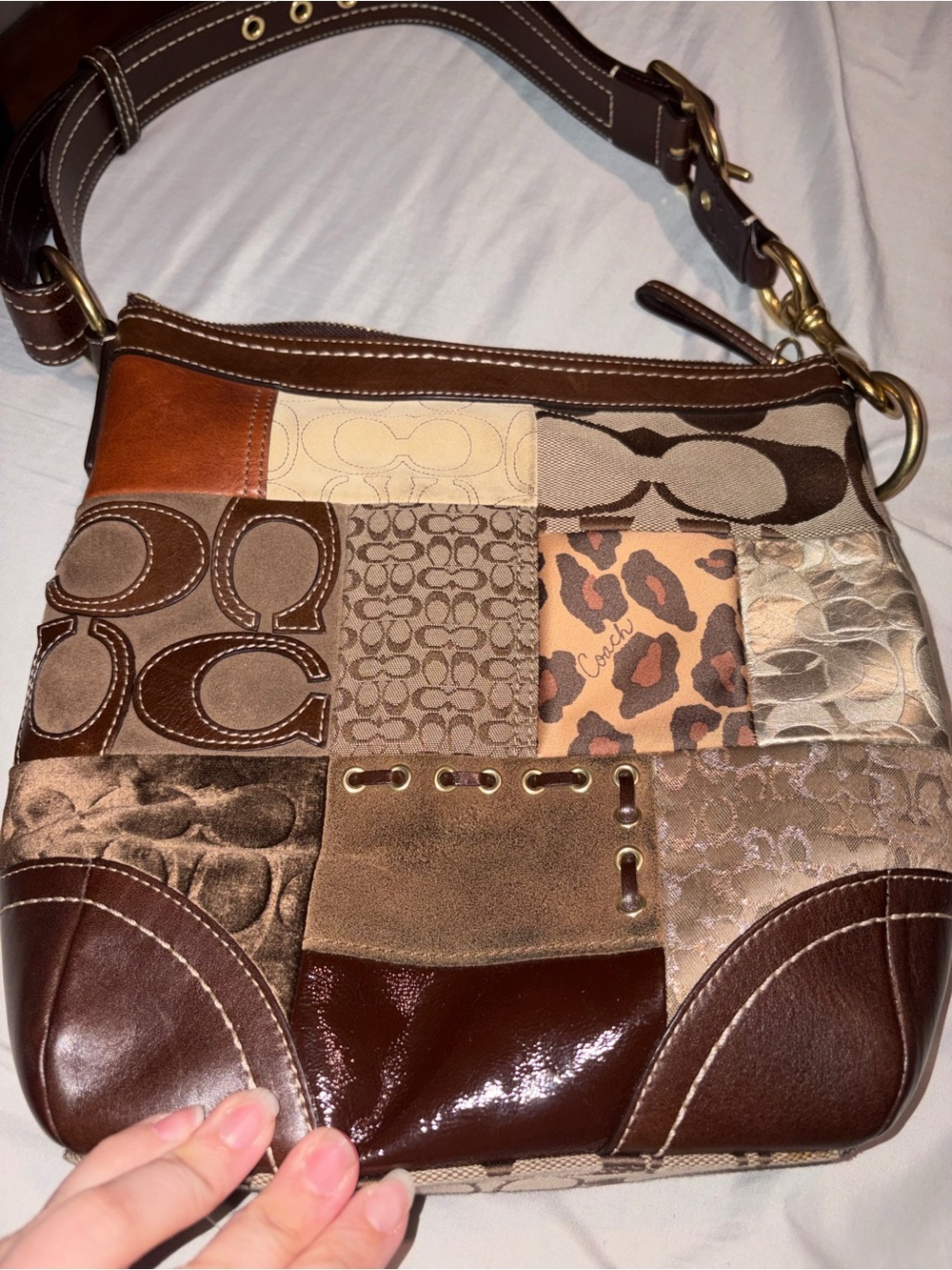 Coach Patchwork Signature & Leather Shoulder Bag in Brown Tones - Picture 9 of 12